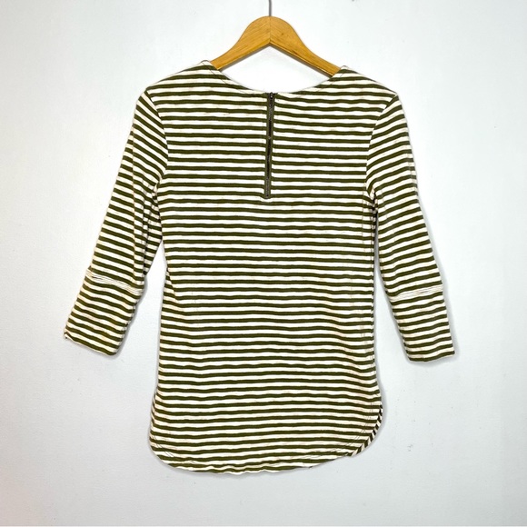 Merona Olive Striped Knit 3/4 Sleeve Top Women’s XS Exposed Zipper - Picture 2 of 12